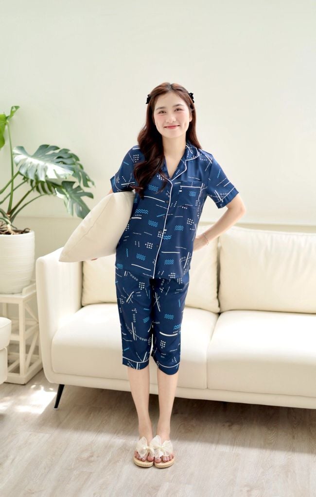 Pijama lụa Latin TNQL - Leni Dark Blue