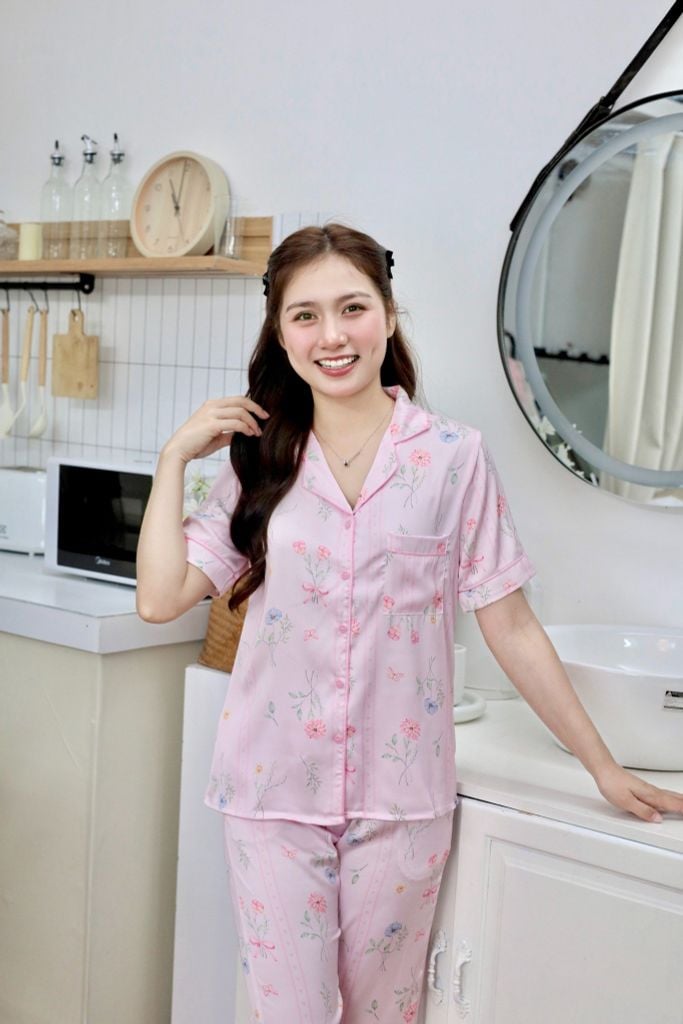 Pijama lụa Latin TNQL - Blossom Baby Pink