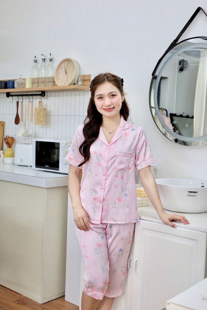 Pijama lụa Latin TNQL - Blossom Baby Pink