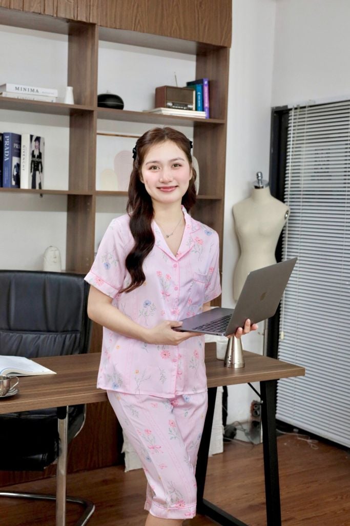 Pijama lụa Latin TNQL - Blossom Baby Pink