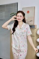 Pijama lụa Latin TNQL - Floral Ivory