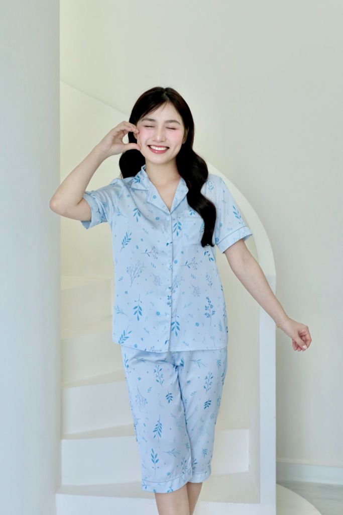 Pijama lụa Latin TNQL - Willow Blue Gray