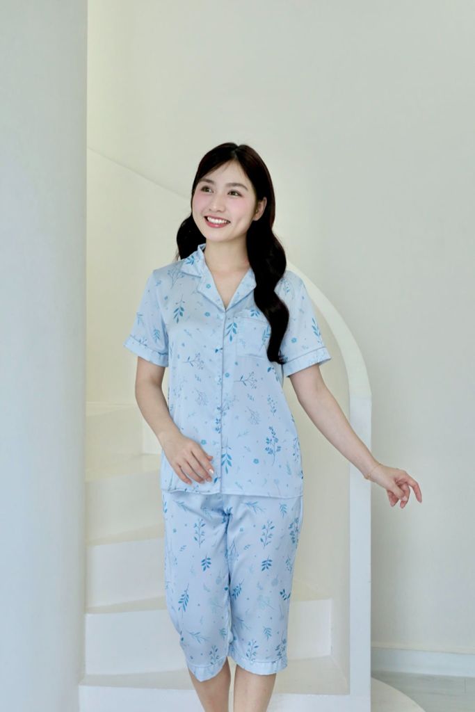 Pijama lụa Latin TNQL - Willow Blue Gray