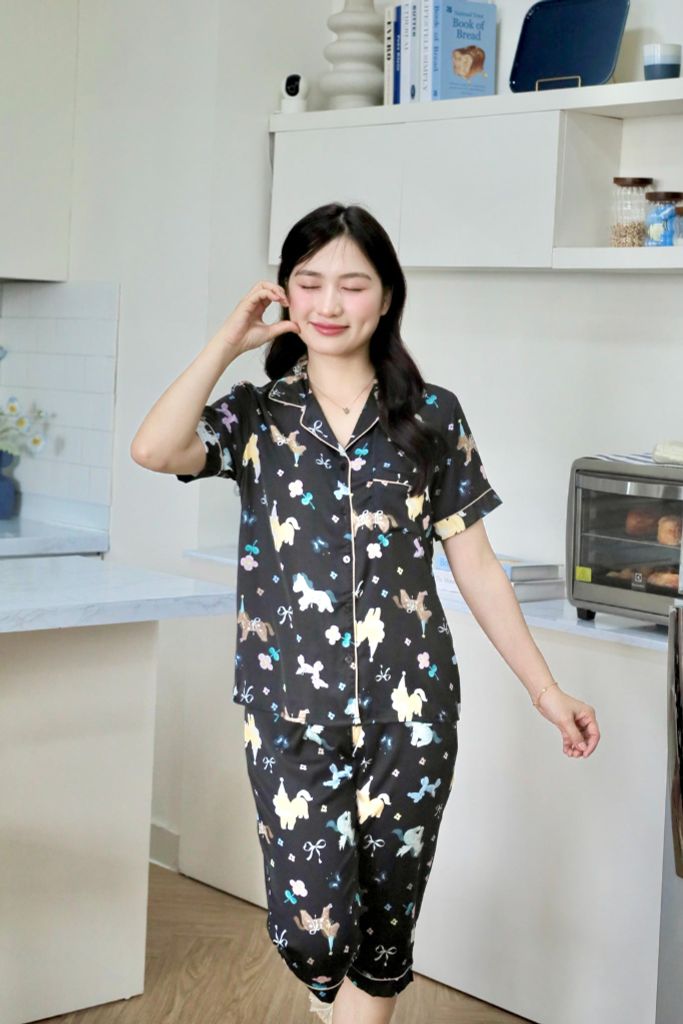 Pijama lụa Latin TNQL - Aurora Black