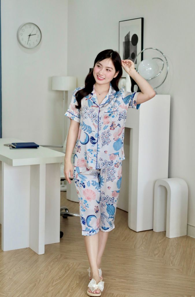 Pijama lụa Latin TNQL - Meadow White