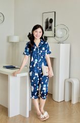 Pijama lụa Latin TNQL - Orbit Dark Blue