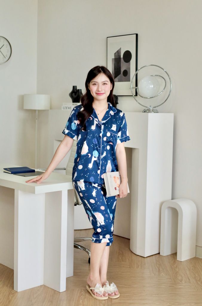 Pijama lụa Latin TNQL - Orbit Dark Blue