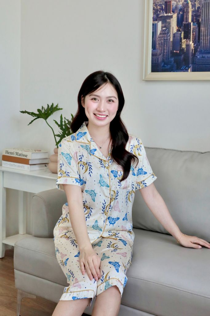 Pijama lụa Latin TNQL - Flutter Cream