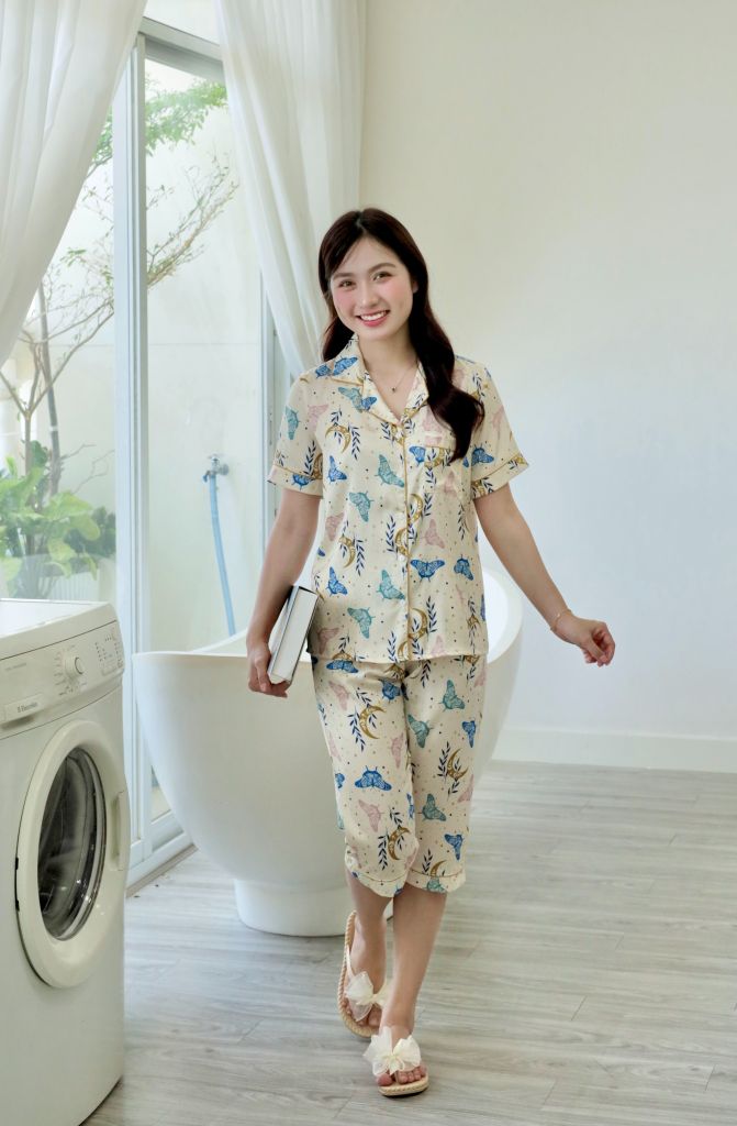 Pijama lụa Latin TNQL - Flutter Cream