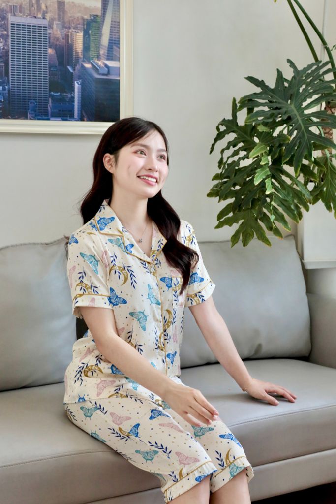 Pijama lụa Latin TNQL - Flutter Cream