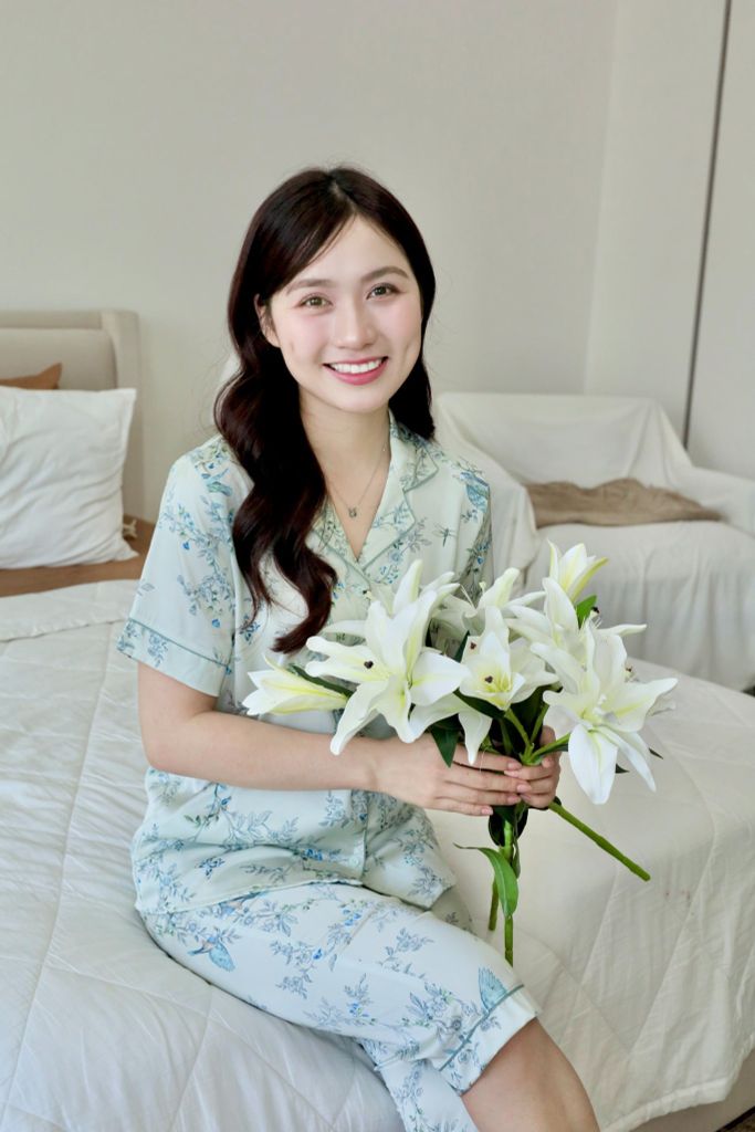 Pijama lụa Latin TNQL - Feather Olive
