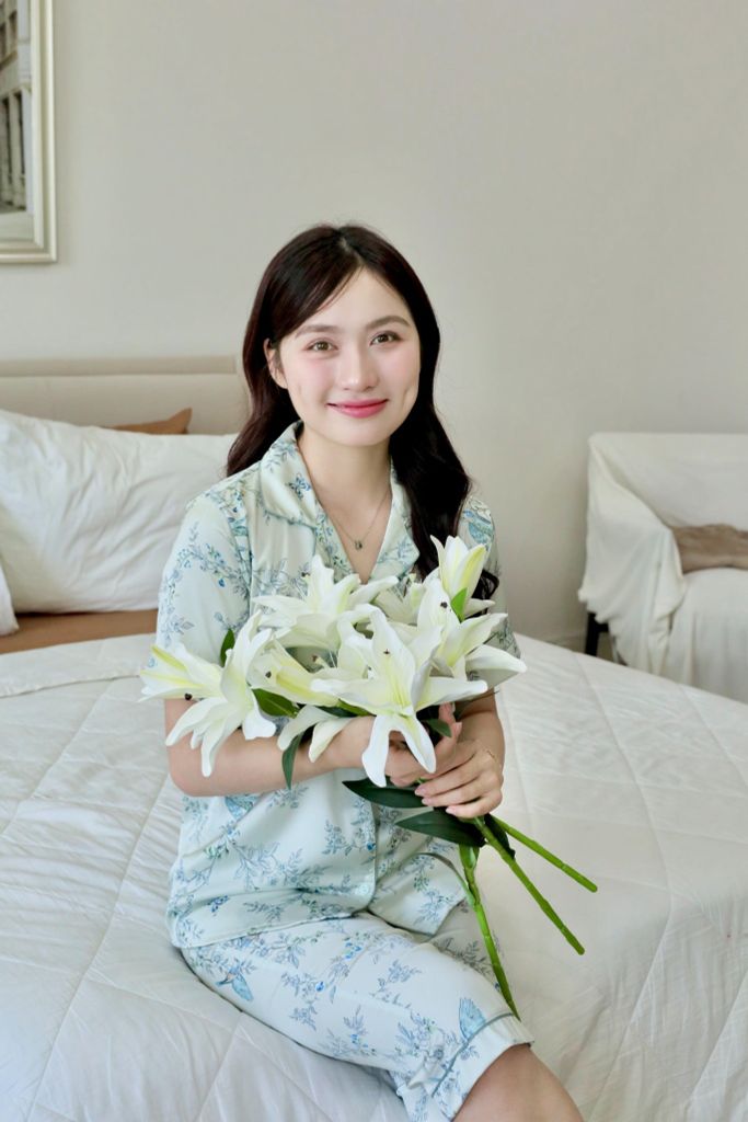 Pijama lụa Latin TNQL - Feather Olive