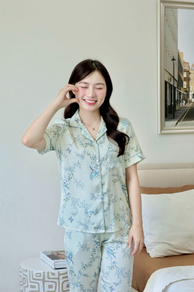 Pijama lụa Latin TNQL - Feather Olive