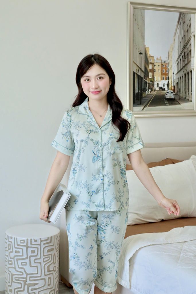 Pijama lụa Latin TNQL - Feather Olive
