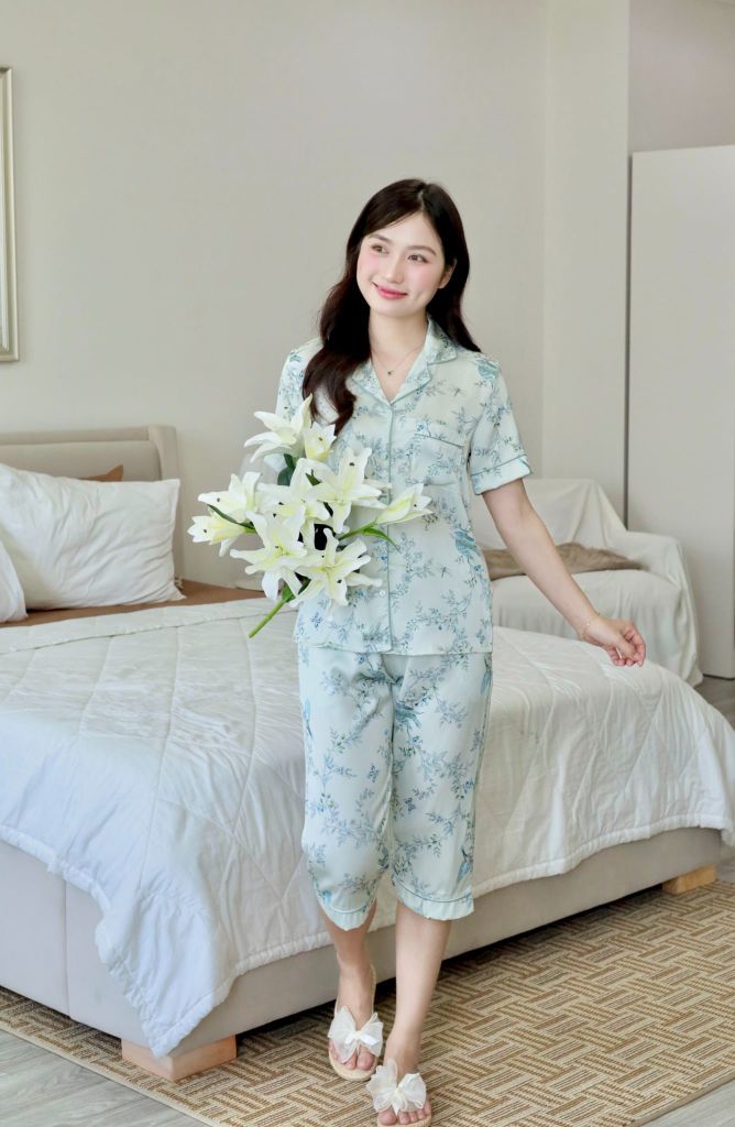 Pijama lụa Latin TNQL - Feather Olive