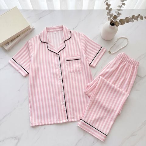 Pijama Lụa Latin TNQL - Stripe Pink