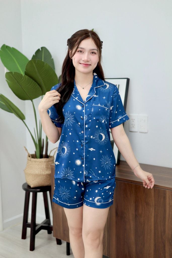 Pijama Lụa latin mềm mại Satino TNQN - Midnight Dark Blue