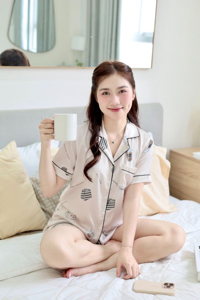Pijama Lụa latin mềm mại Satino TNQN - Tea Beige