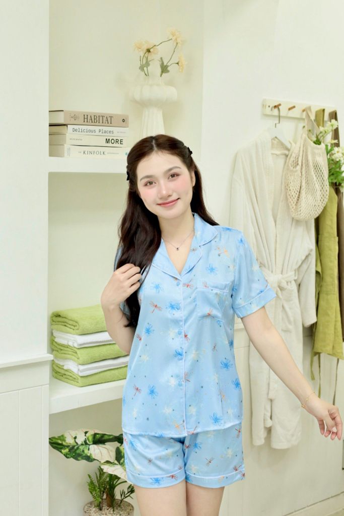 Pijama Lụa latin mềm mại Satino TNQN - Dragonfly Blue