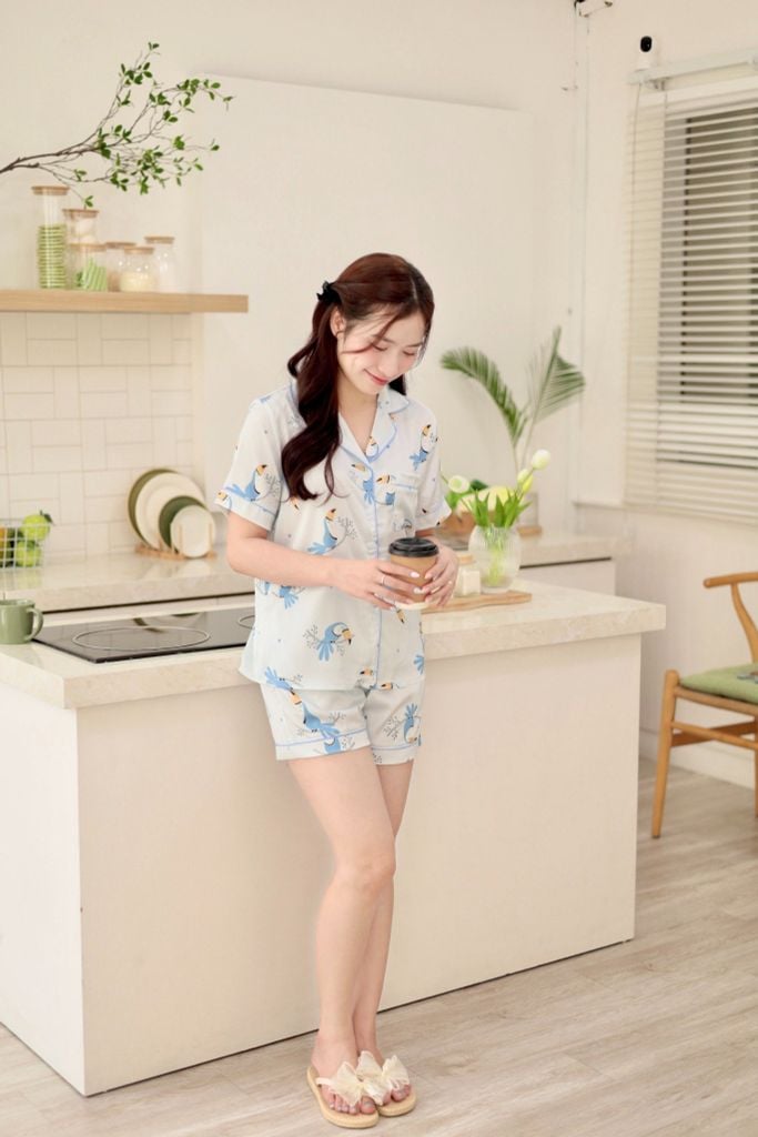 Pijama lụa Latin TNQN - Toco Light Blue
