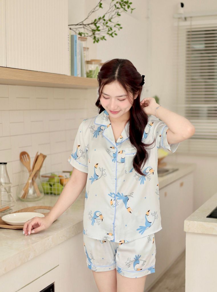 Pijama lụa Latin TNQN - Toco Light Blue