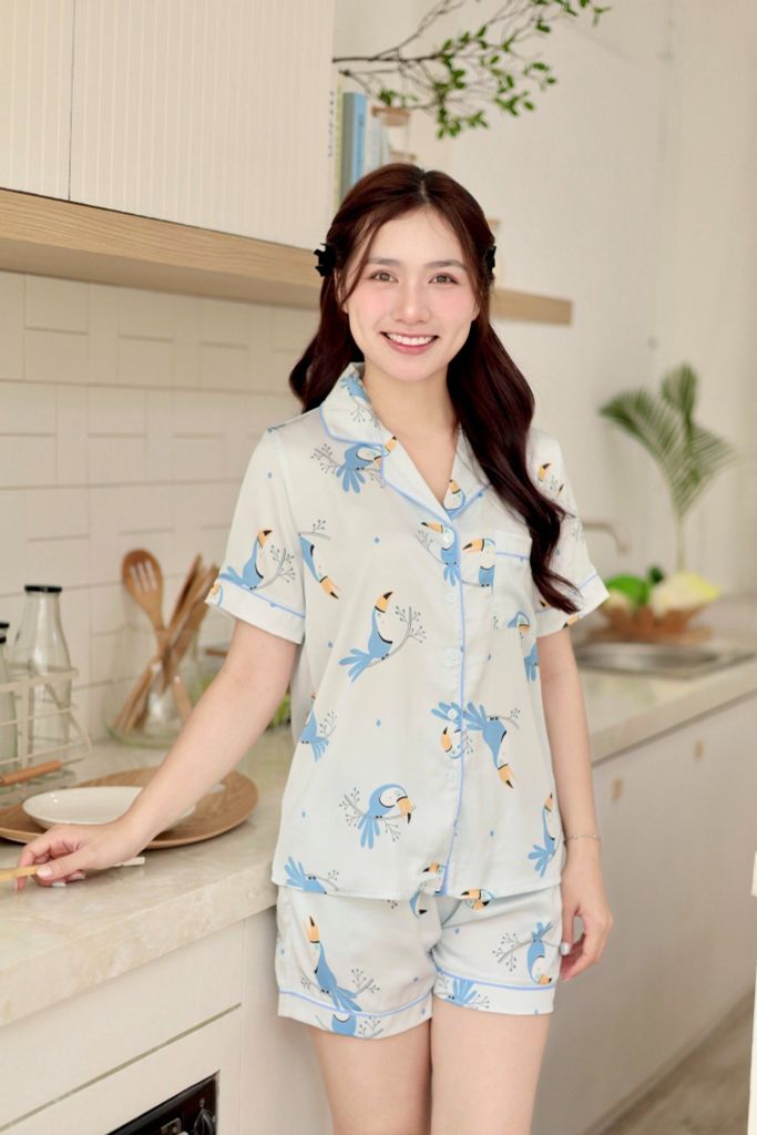 Pijama lụa Latin TNQN - Toco Light Blue