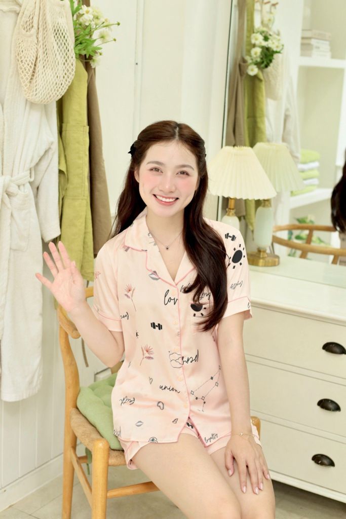 Pijama lụa Latin TNQN - Amour Peach