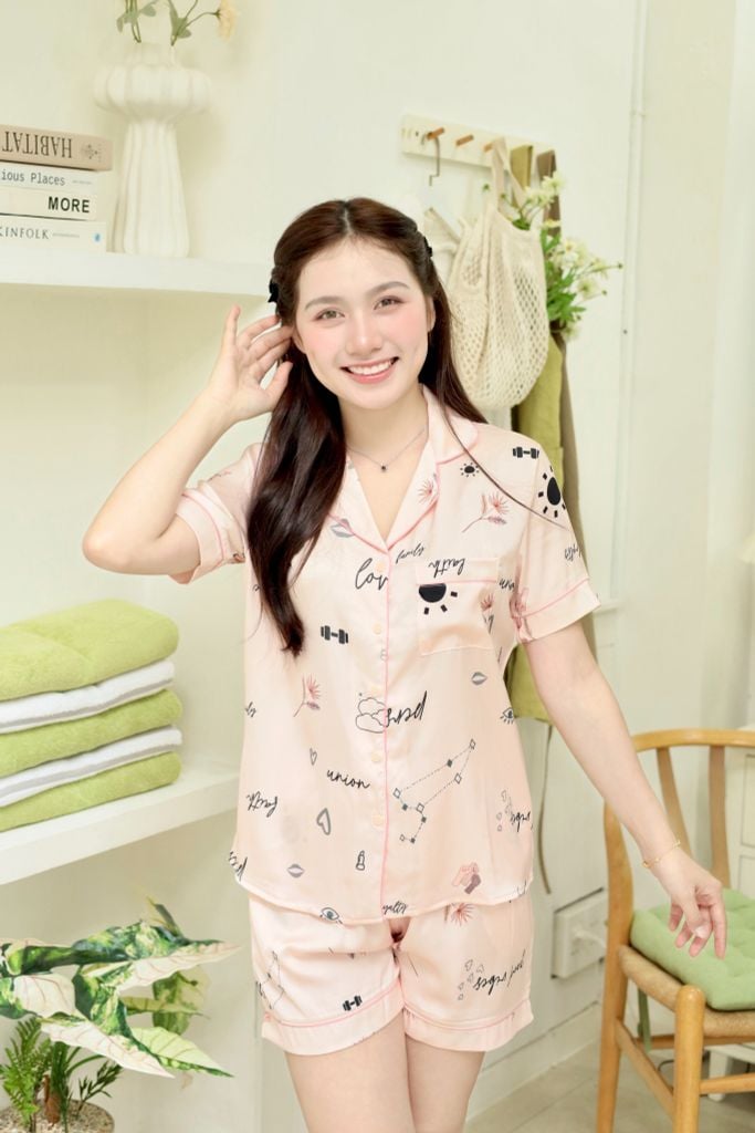 Pijama lụa Latin TNQN - Amour Peach