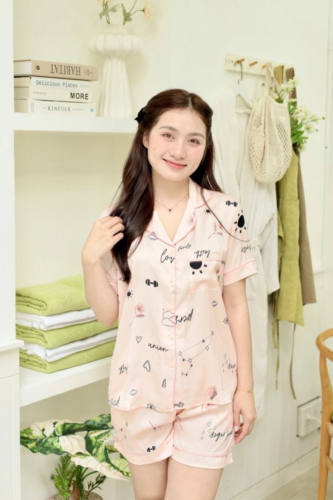 Pijama lụa Latin TNQN - Amour Peach