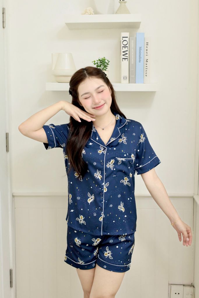 Pijama lụa Latin TNQN - Bee Dark Blue