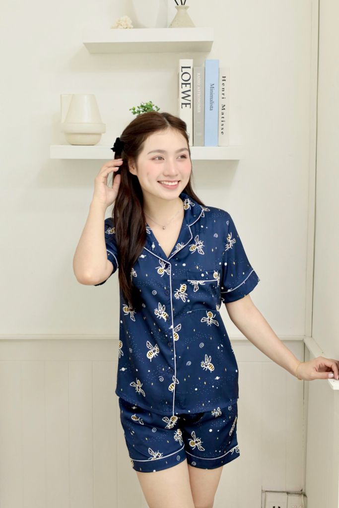 Pijama lụa Latin TNQN - Bee Dark Blue