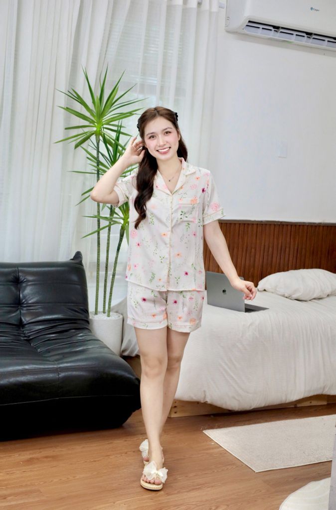 Pijama Lụa Latin Satino TNQN - Floral Ivory