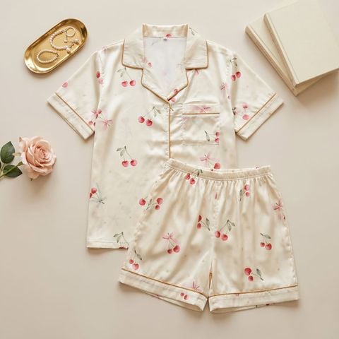 Pijama Lụa Latin TNQN - Cherry Cream