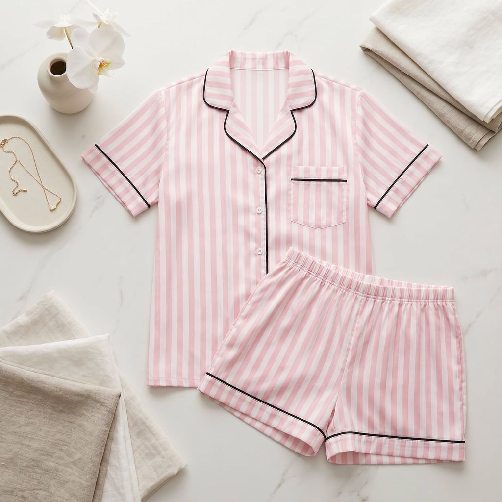 Pijama Lụa Latin TNQN - Stripe Pink