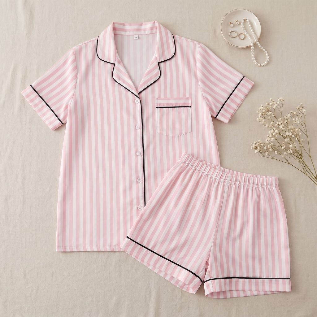 Pijama Lụa Latin TNQN - Stripe Pink