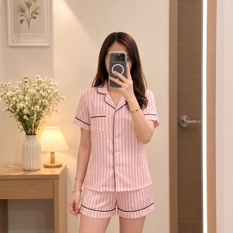 Pijama Lụa Latin TNQN - Stripe Pink