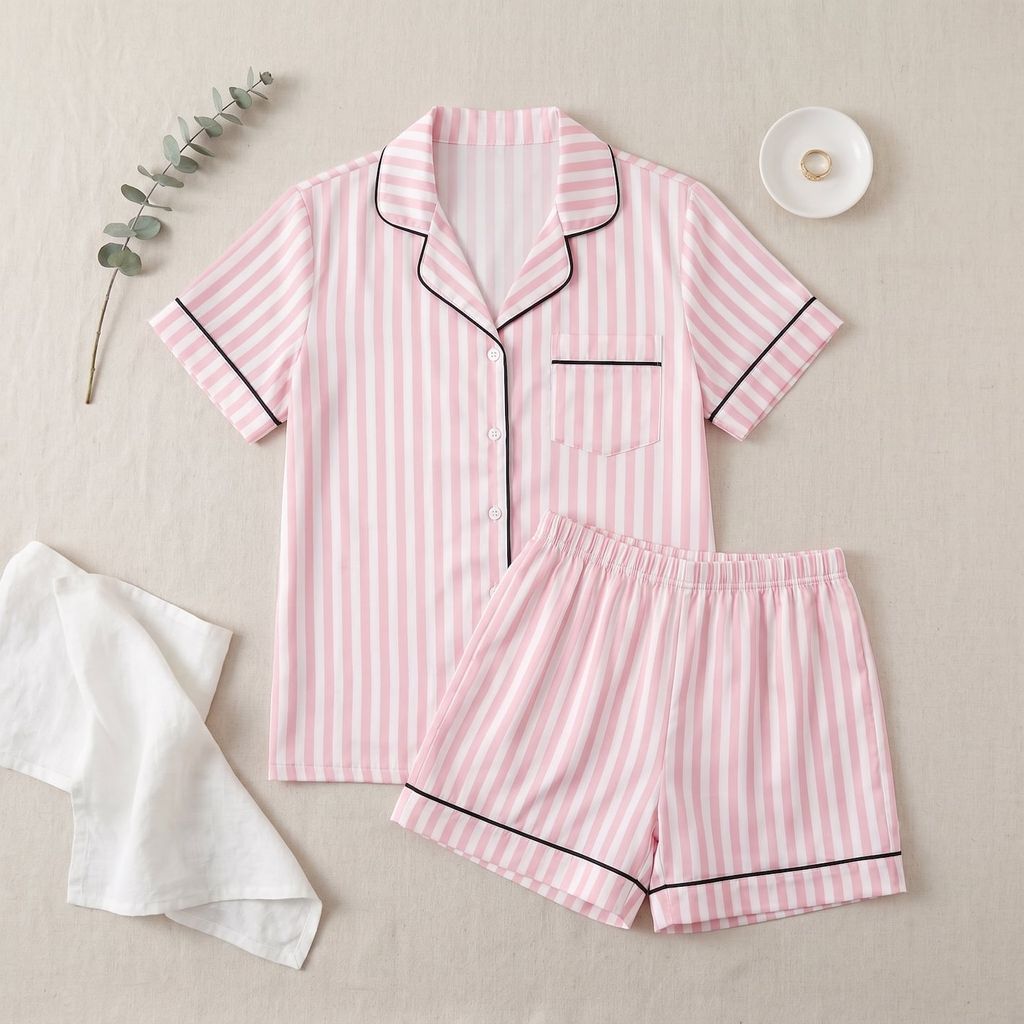 Pijama Lụa Latin TNQN - Stripe Pink