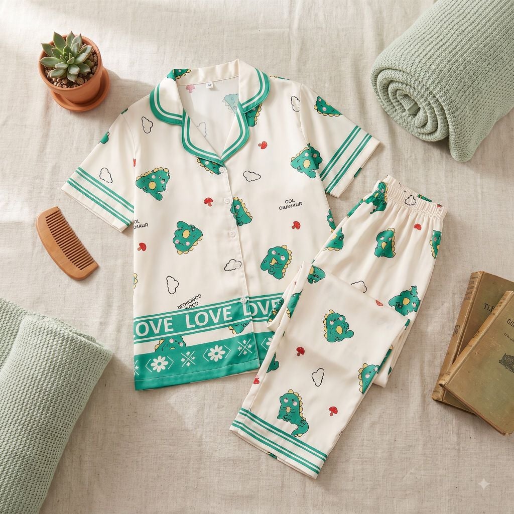 Pijama lụa Latin TNQD - Dino Green
