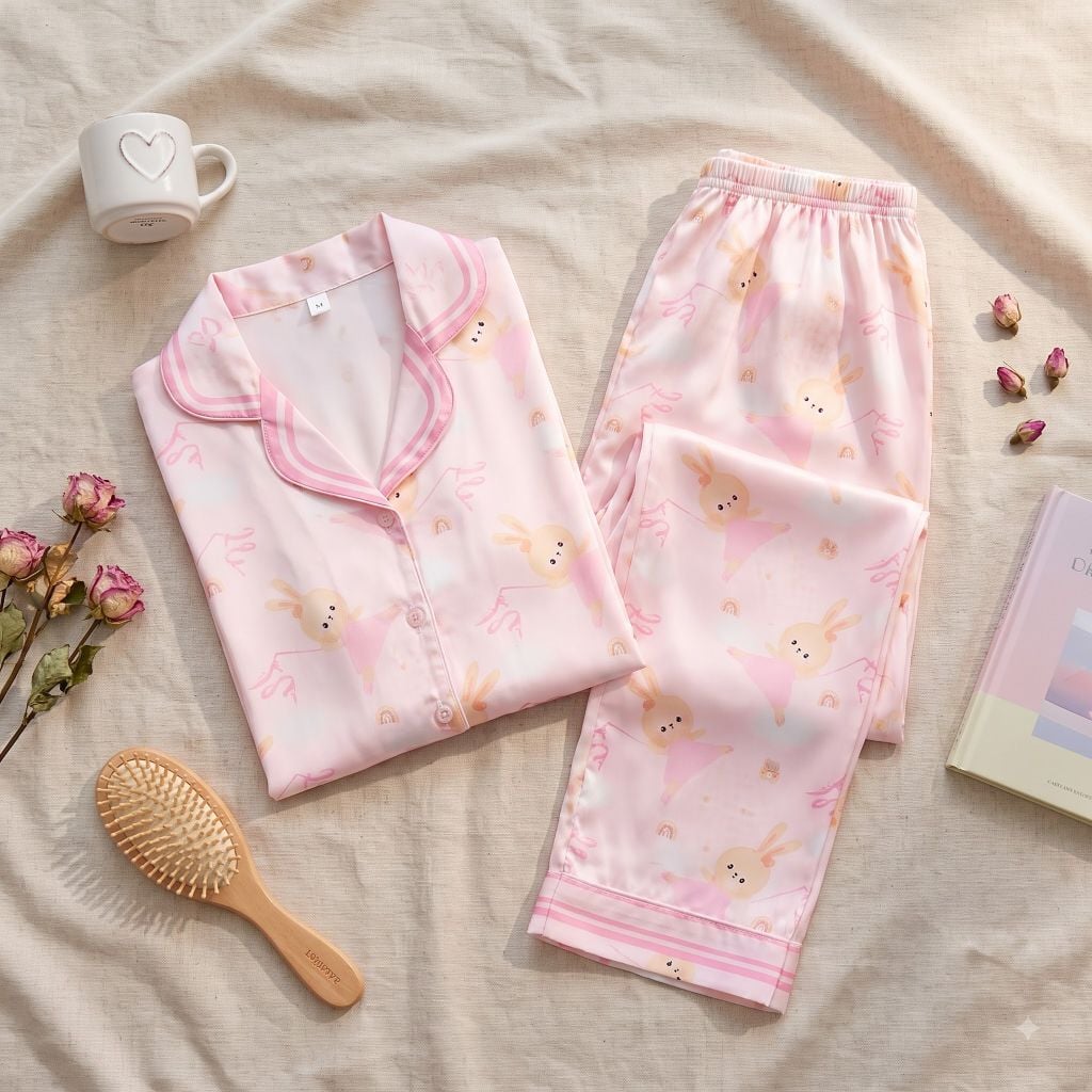 Pijama lụa Latin TNQD - Bunny Pink