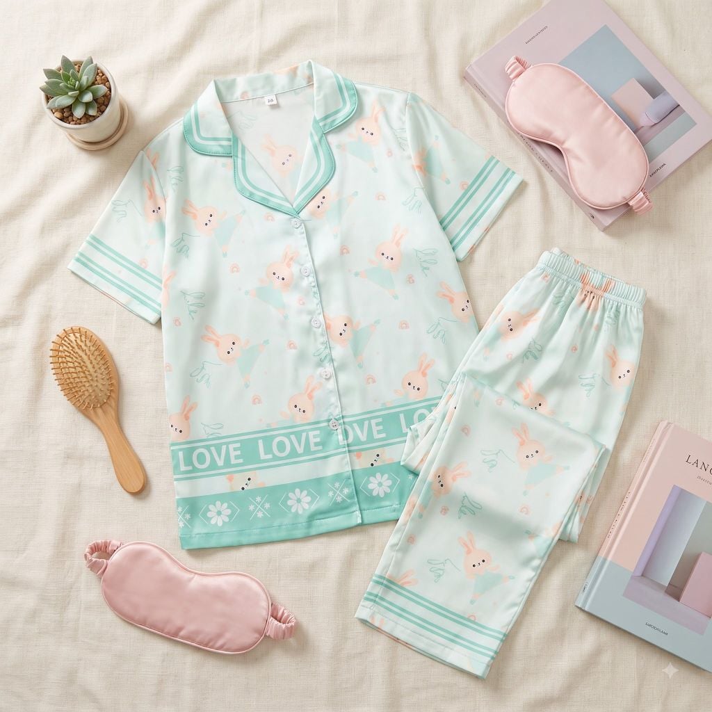 Pijama lụa Latin TNQD - Bunny Mint