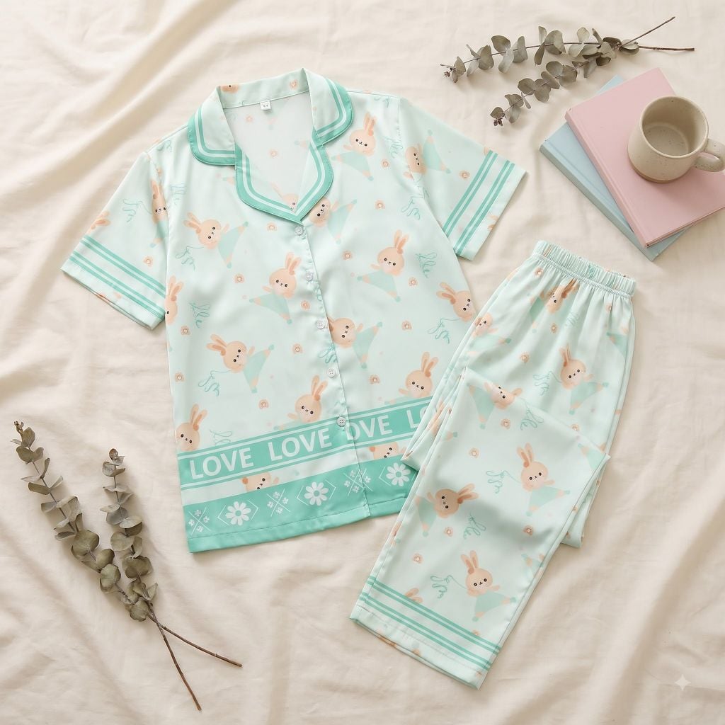 Pijama lụa Latin TNQD - Bunny Mint