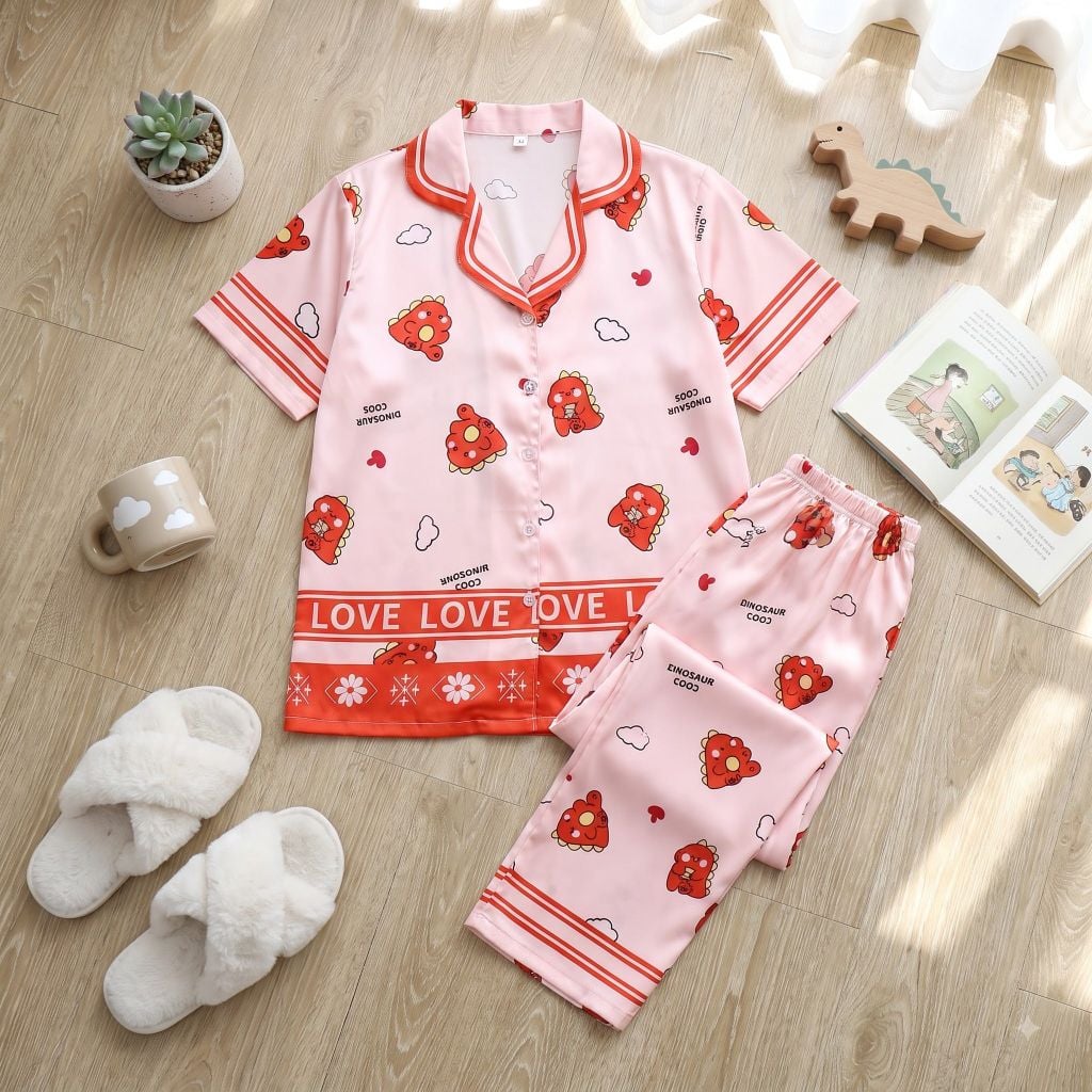 Pijama lụa Latin TNQD - Dino Red