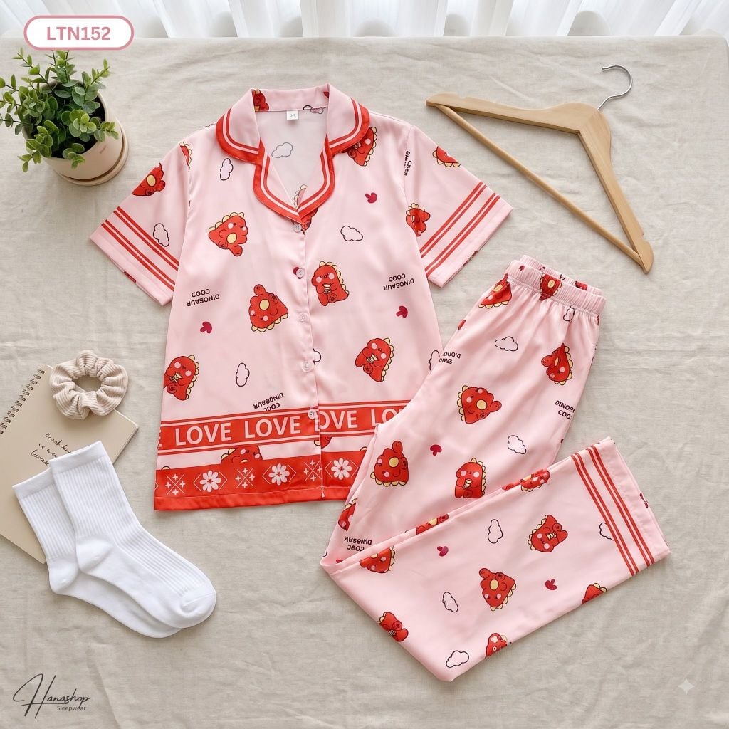 Pijama lụa Latin TNQD - Dino Red