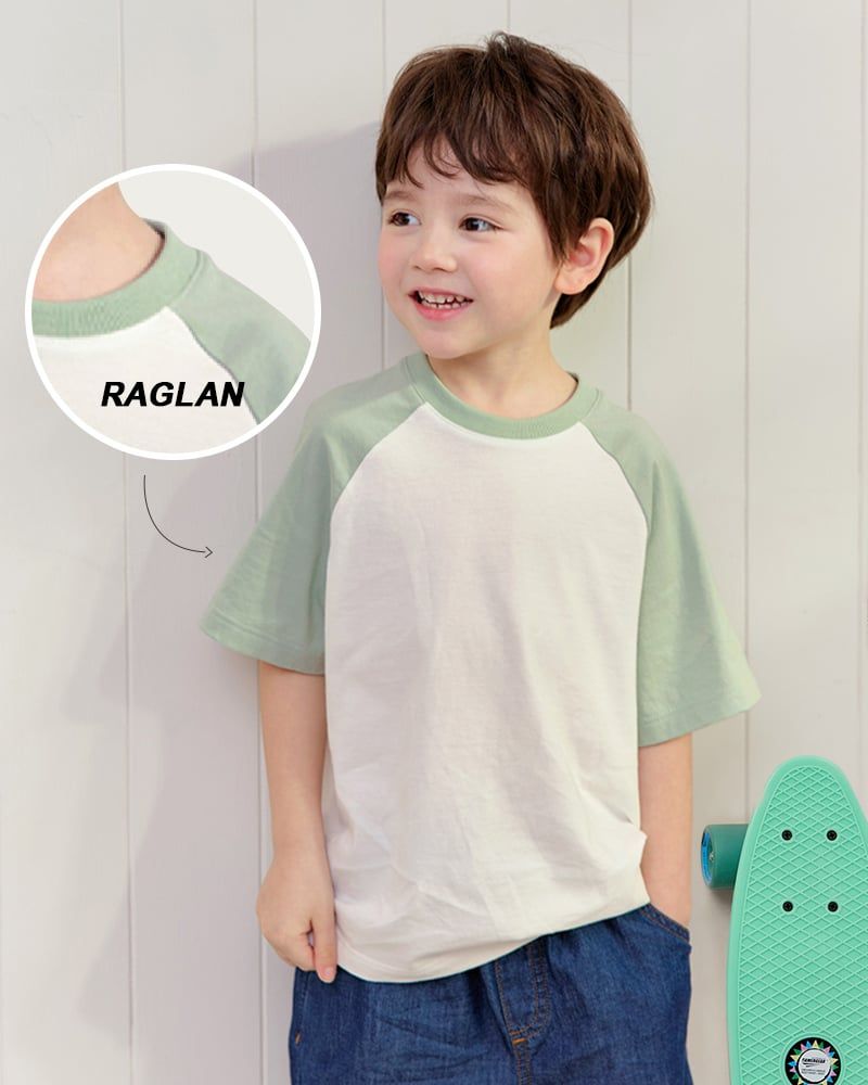 Áo thun tay ngắn Raglan vải cotton thoáng mát bé trai và bé gái U900Q