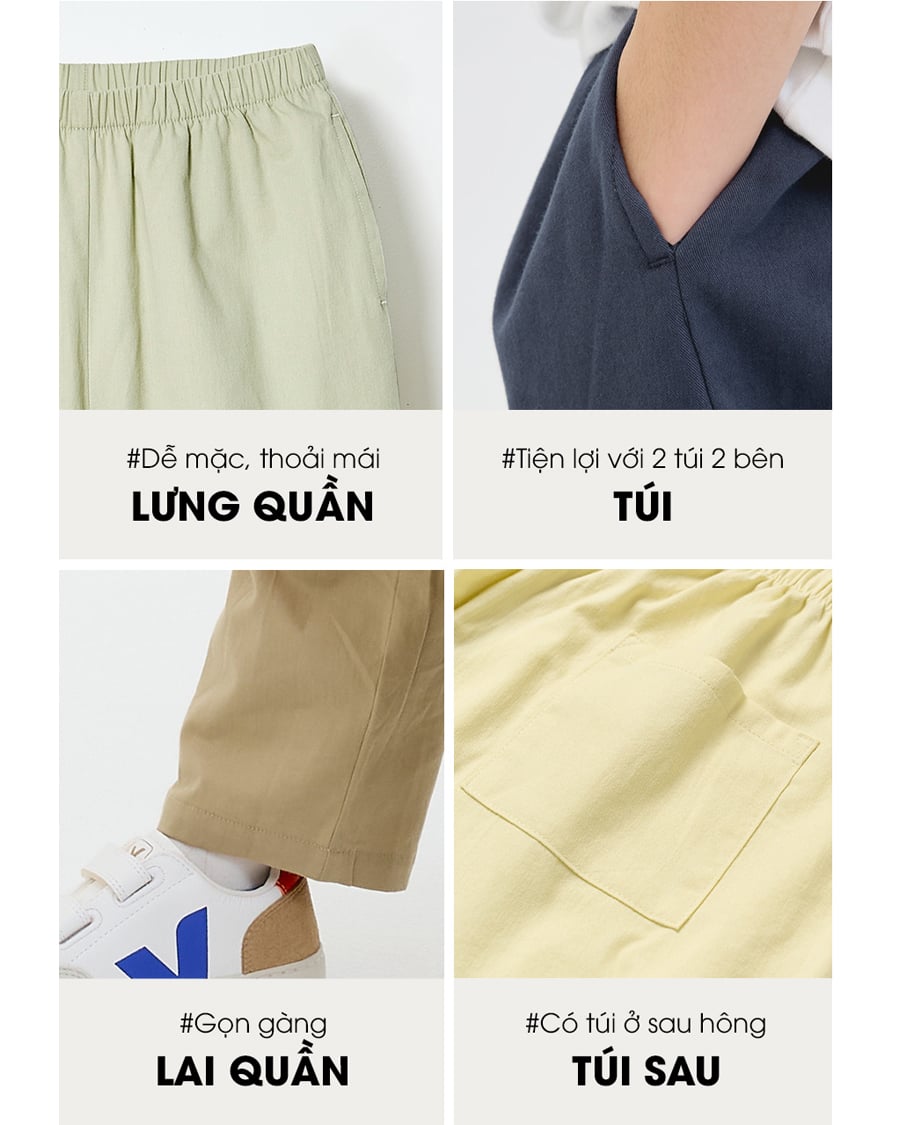 Quần Baggy vải cotton bé trai và bé gái U950A