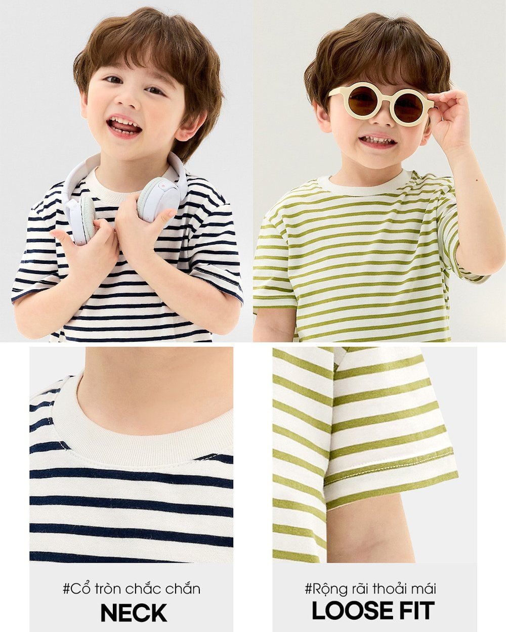 Áo phông ngắn tay cotton mịn bé trai và bé gái U900A