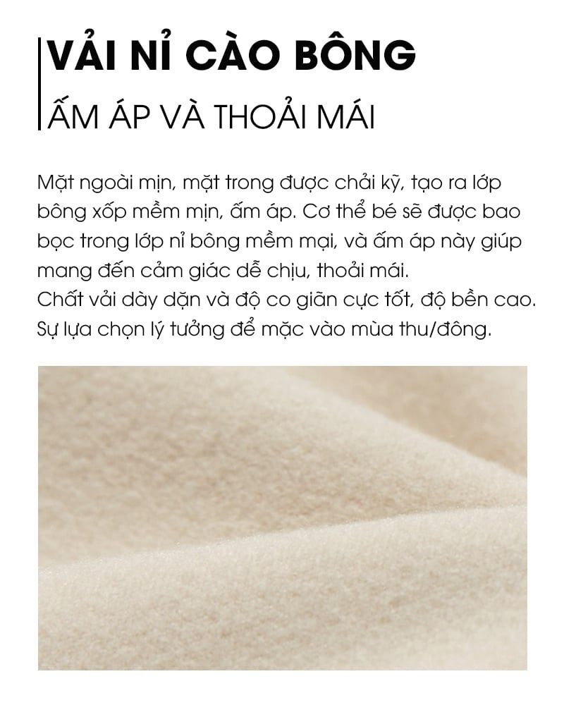 Áo thun dài tay cổ 3 phân vải nỉ cào bông ấm bé trai và bé gái U900G