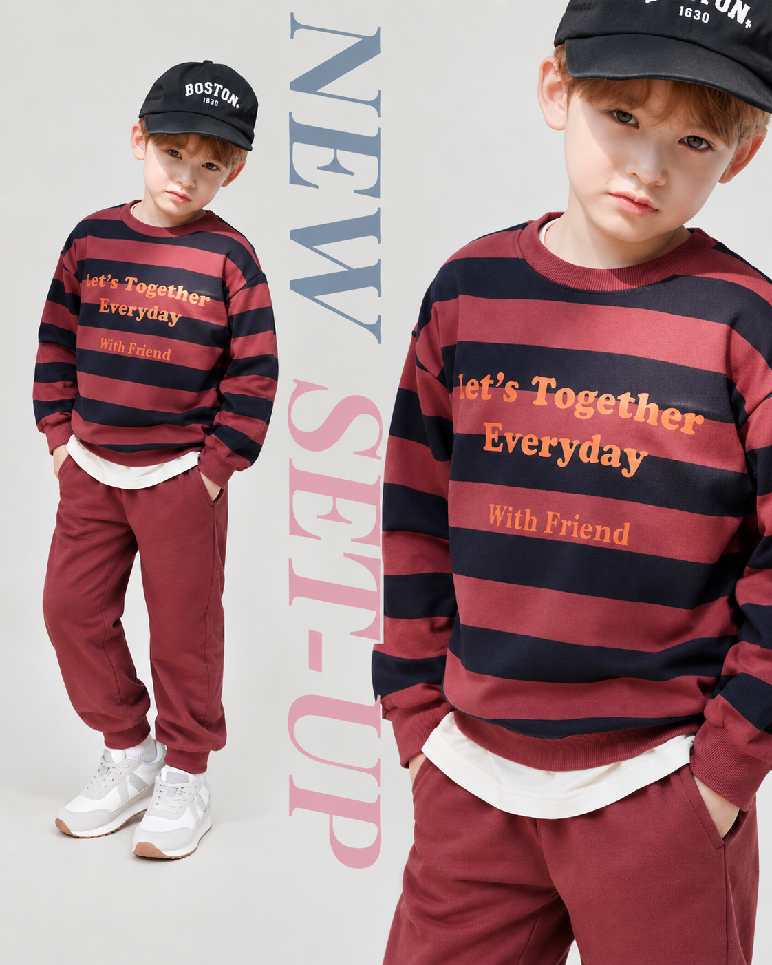 Bộ đồ dài dáng rộng vải nỉ da cá cotton bé trai và bé gái U1279