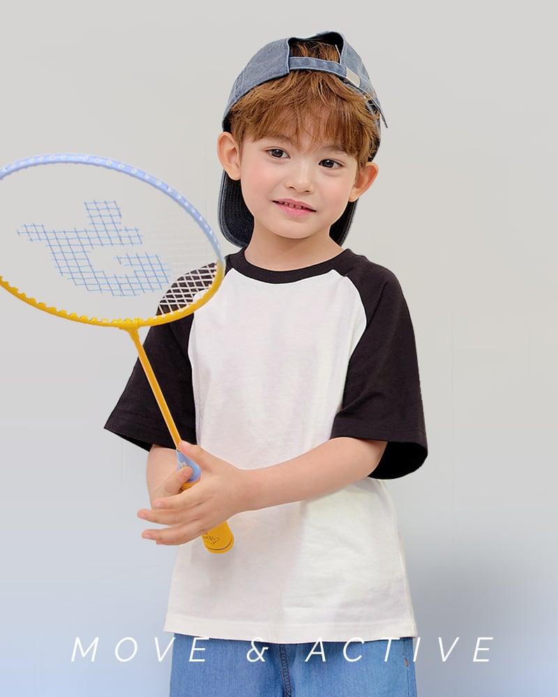 Áo thun tay ngắn Raglan vải cotton thoáng mát bé trai và bé gái U900Q