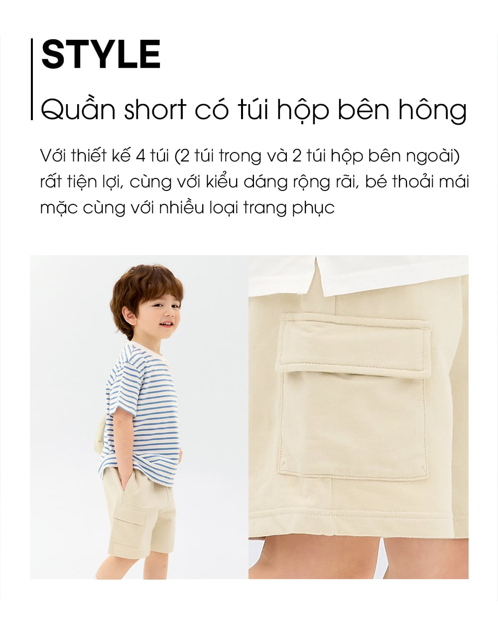 Quần short vải cotton spandex bé trai và bé gái U950B